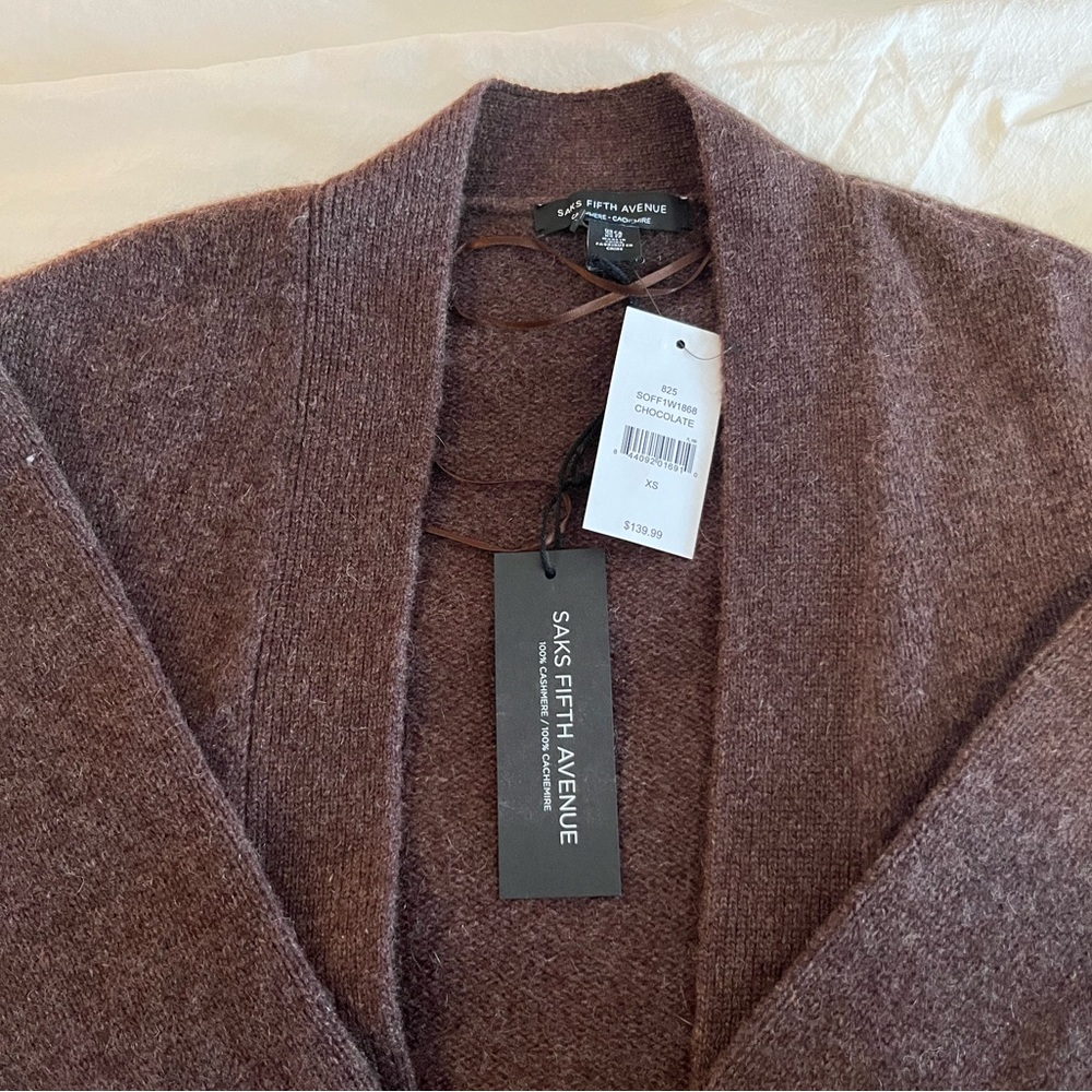 Saks Fifth Avenue 100% Cashmere Open Coatigan w/pockets Size XS NWT